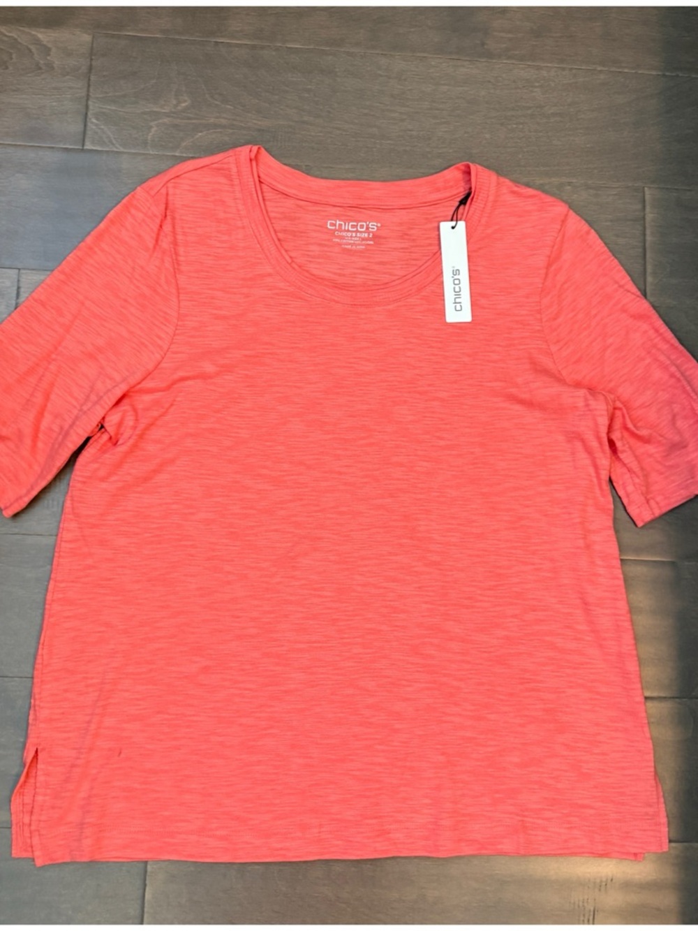 NWT Chico's Cotton Slub Short-Sleeve Elbow Tee Top Melon Mambo Chico Sz 2 Large